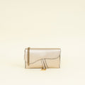 Christian Dior Metallic Champagne Saddle Long Wallet with Chain