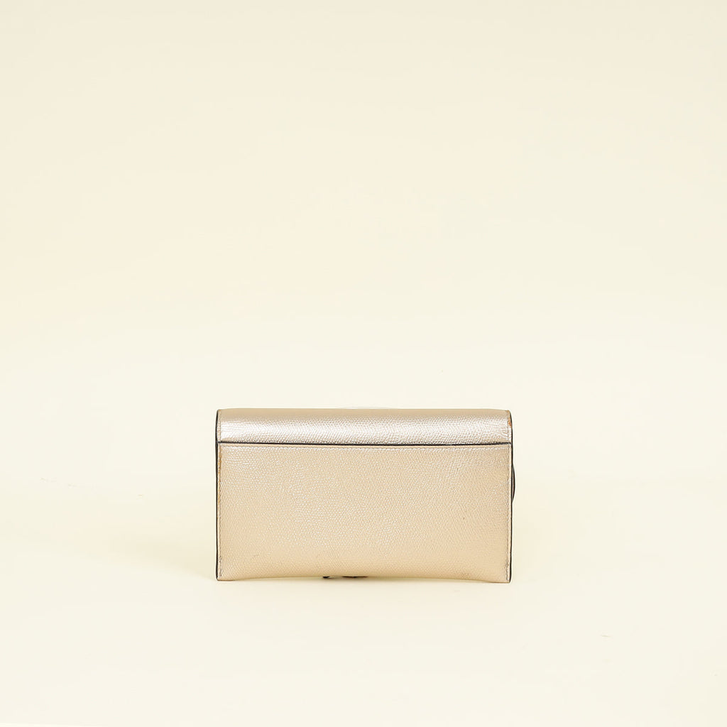 Christian Dior Metallic Champagne Saddle Long Wallet with Chain