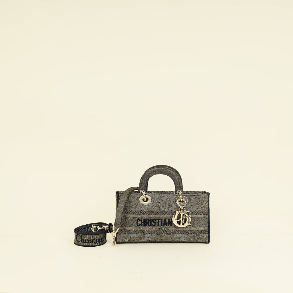 Christian Dior Bronze Lady D-Joy Embroidery Macramé Motif Medium Bag