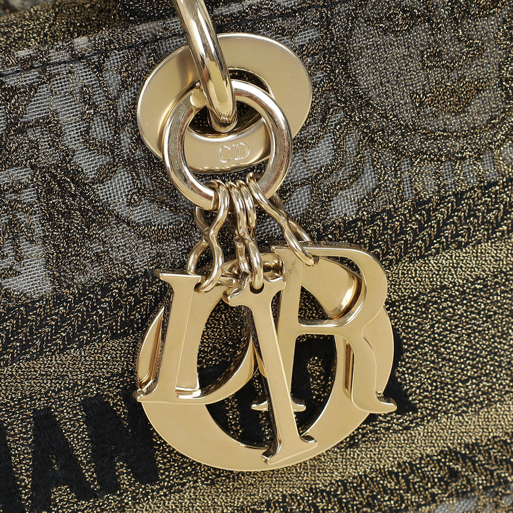 Christian Dior Bronze Lady D-Joy Embroidery Macramé Motif Medium Bag