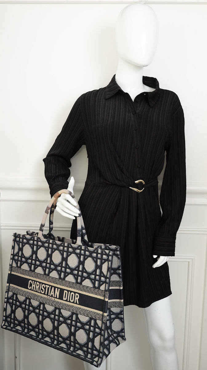 Christian Dior Book Tote Macrocannage Embroidery Large Bag