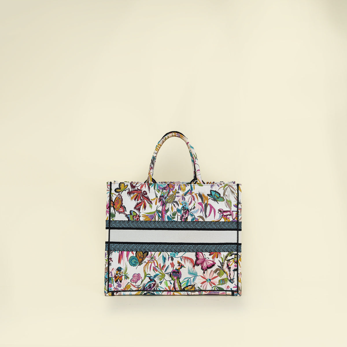 Christian Dior White Multicolor Toile de Jouy Fantastica Book Tote Large Bag