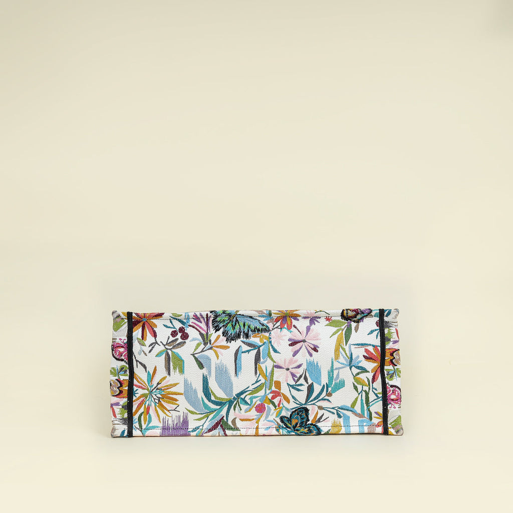 Christian Dior White Multicolor Toile de Jouy Fantastica Book Tote Large Bag