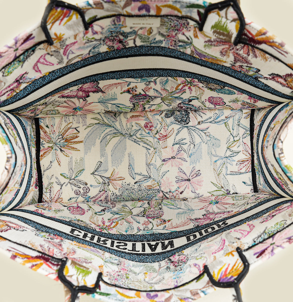 Christian Dior White Multicolor Toile de Jouy Fantastica Book Tote Large Bag
