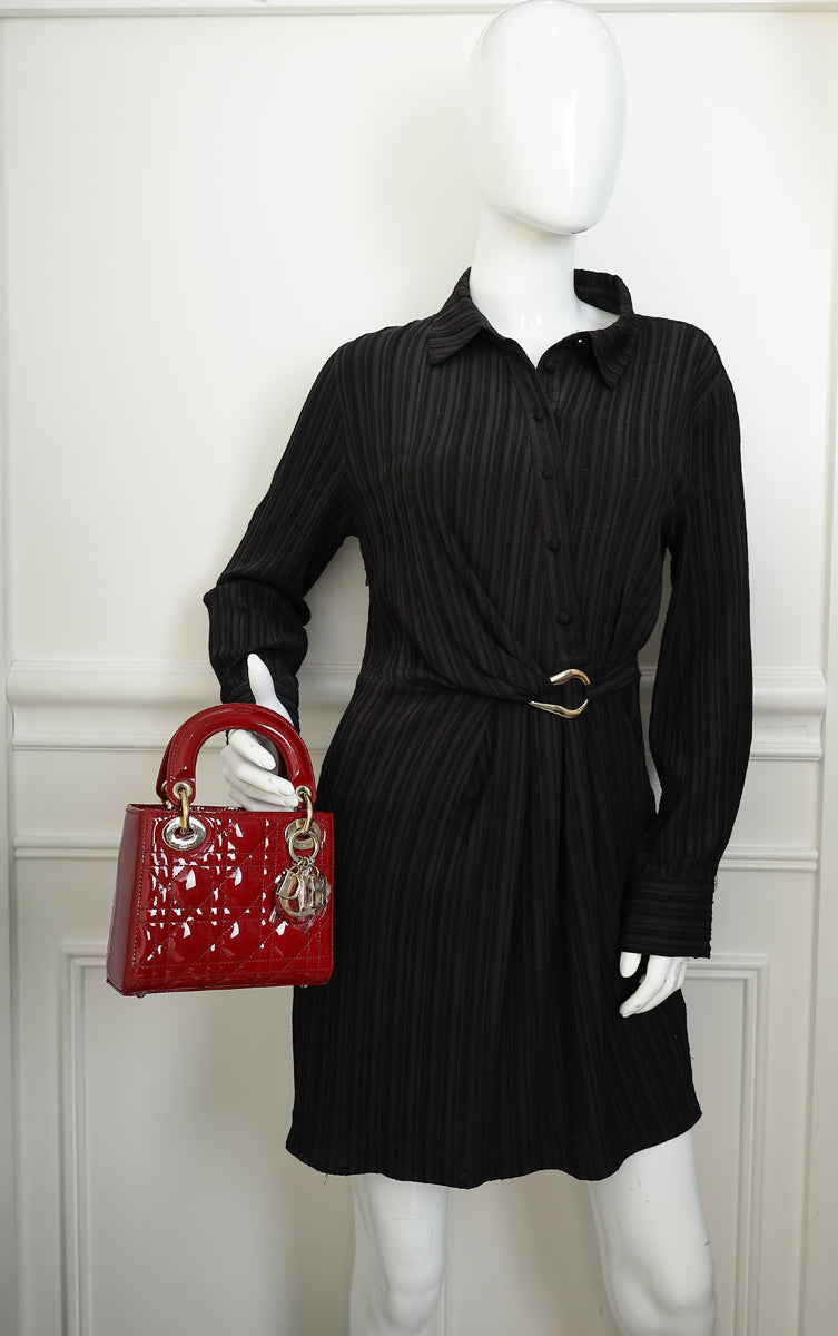Christian Dior Cherry Red Lady Dior Mini Chain Bag