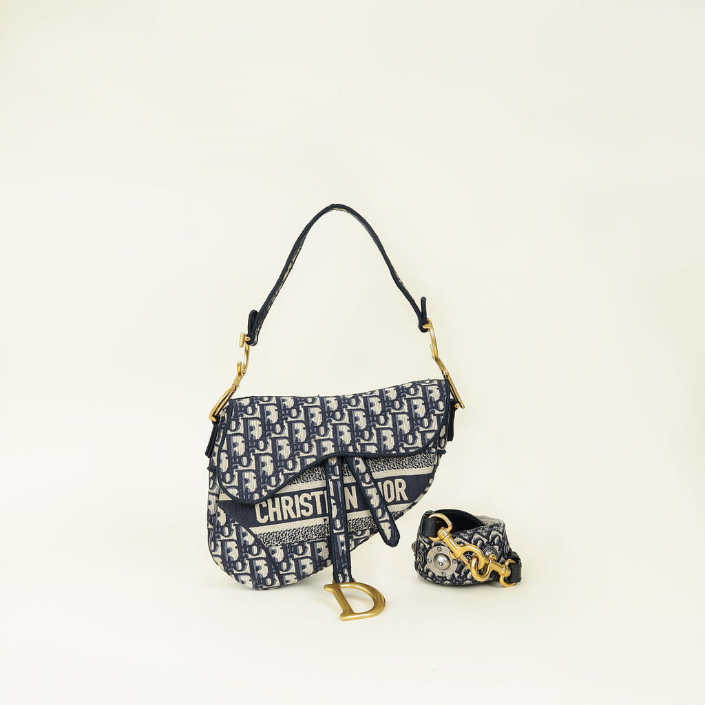 Christian Dior Blue Oblique Saddle Medium Bag w/ Medallion Strap