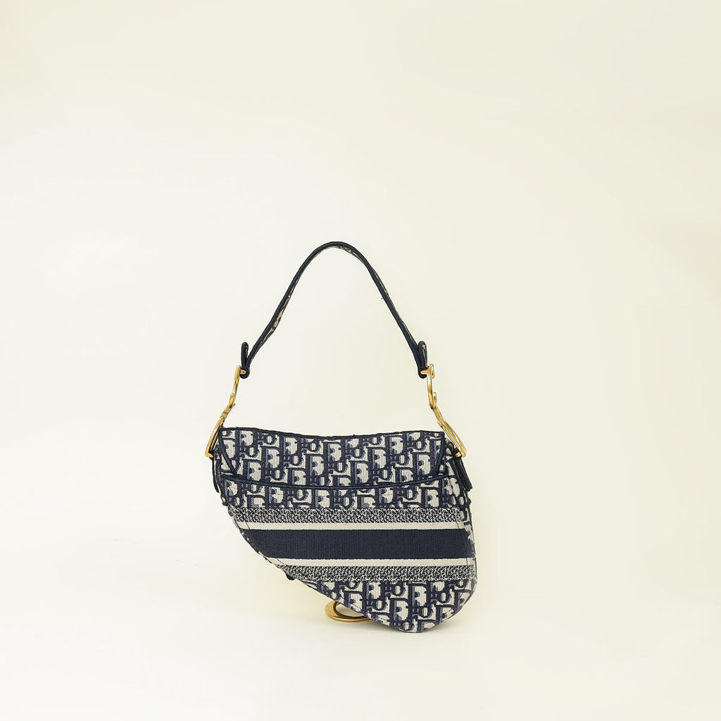 Christian Dior Blue Oblique Saddle Medium Bag w/ Medallion Strap