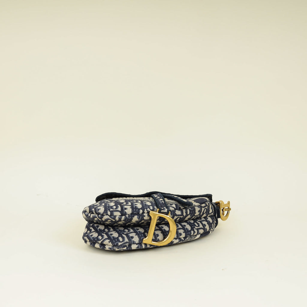 Christian Dior Blue Oblique Saddle Medium Bag w/ Medallion Strap