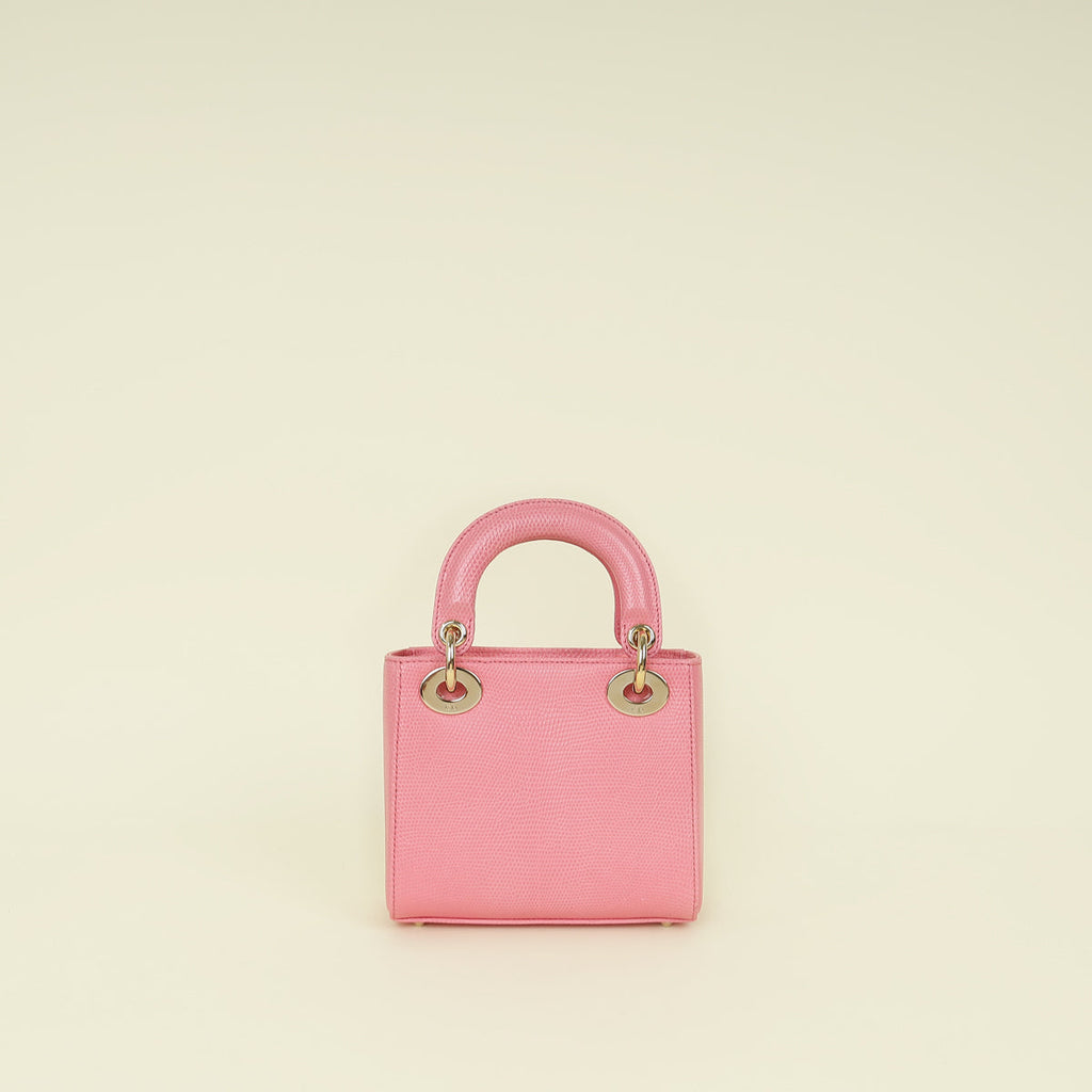 Christian Dior Pink Lady Dior Mini Lizard Chain Bag