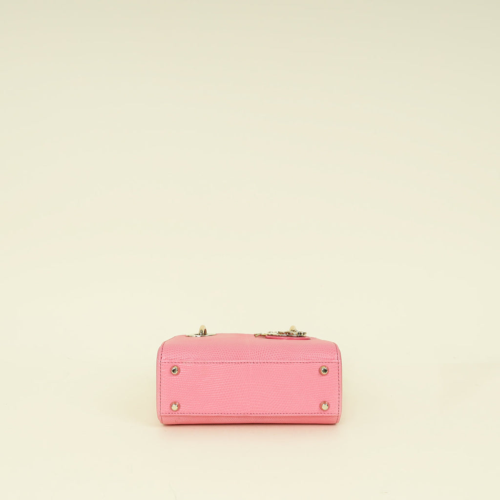 Christian Dior Pink Lady Dior Mini Lizard Chain Bag