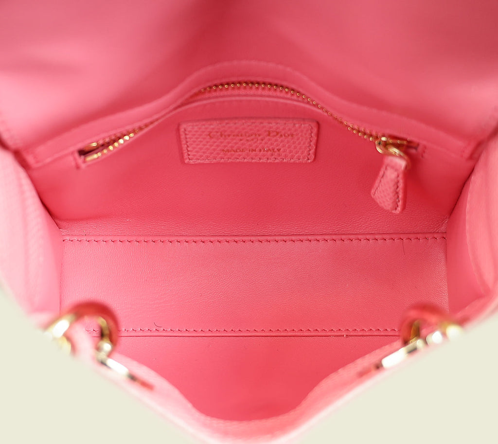 Christian Dior Pink Lady Dior Mini Lizard Chain Bag
