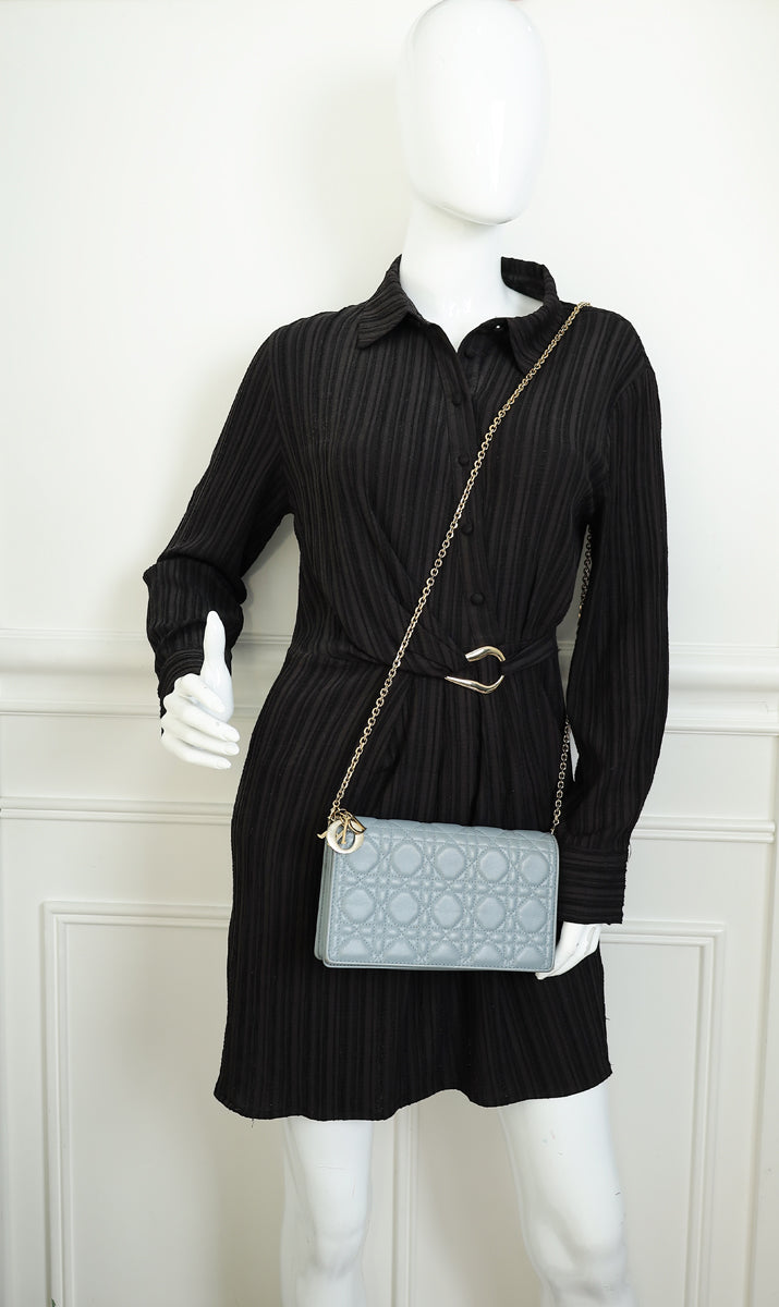 Christian Dior Grey Lady Dior Chain Pouch