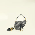 Christian Dior Navy Blue Oblique Mini Saddle Bag W/ Strap