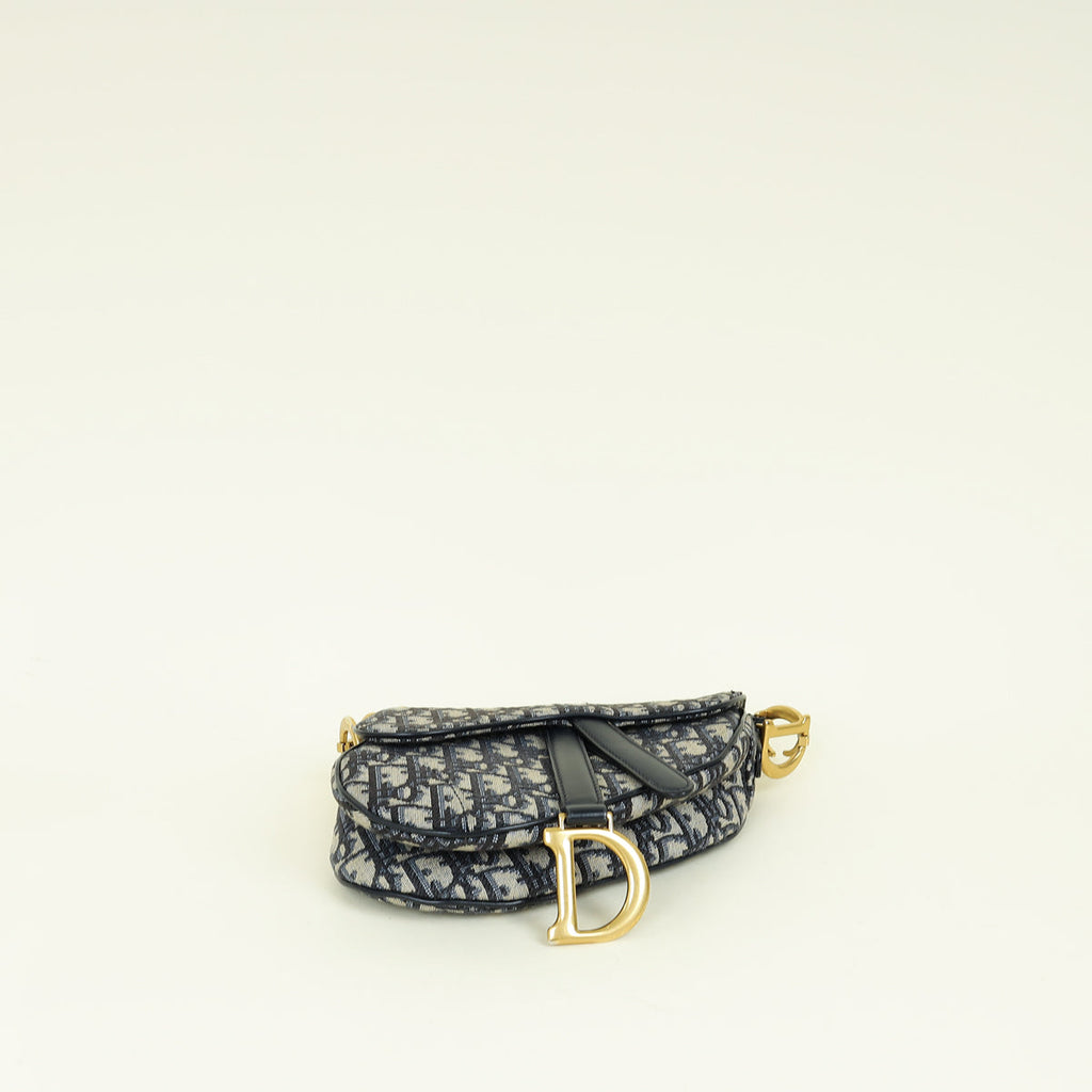 Christian Dior Navy Blue Oblique Mini Saddle Bag W/ Strap