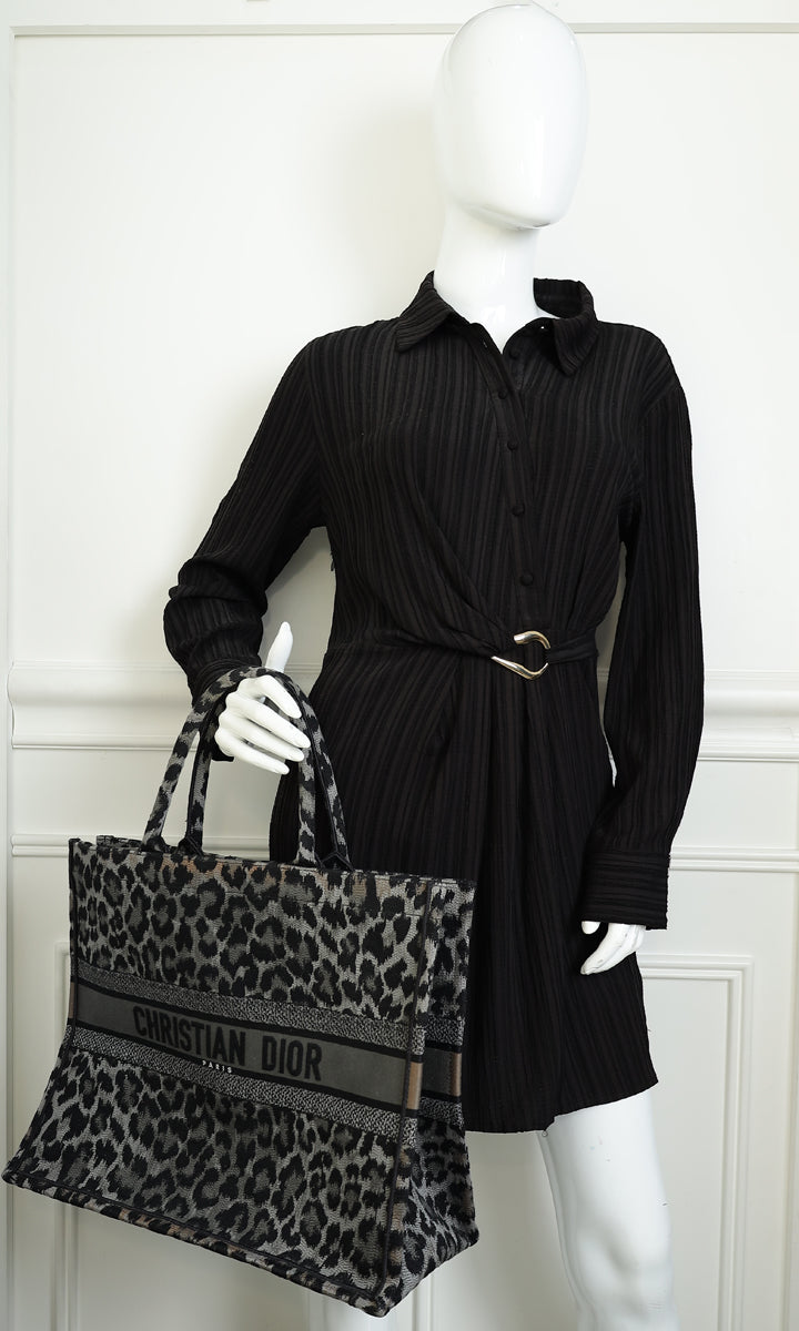 Christian Dior Bicolor Leopard Book Large Tote Bag