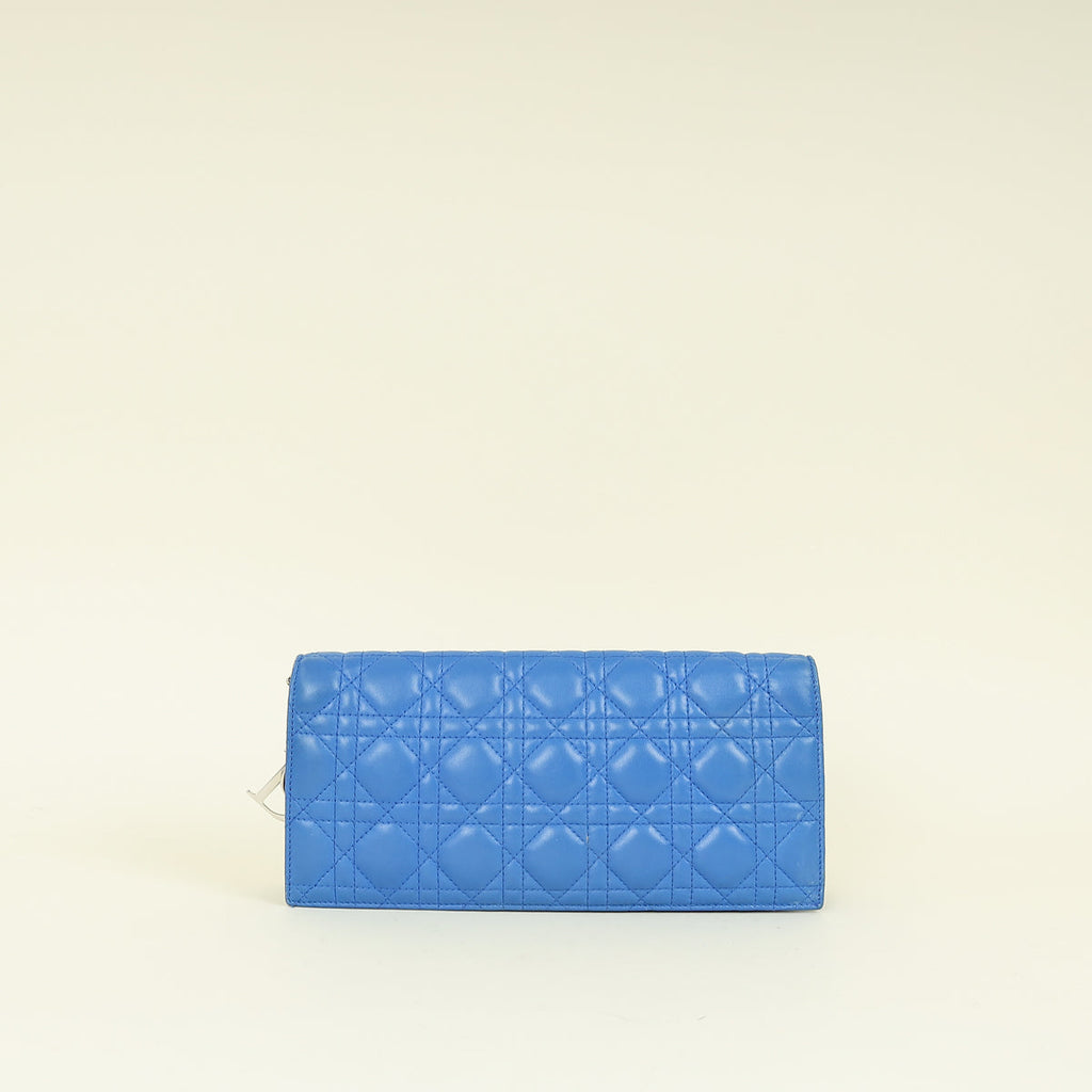 Christian Dior Blue Lady Dior Cannage Convertible Chain Clutch