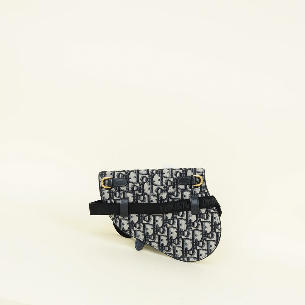 Christian Dior Navy Blue Oblique Saddle Flat Belt Pouch