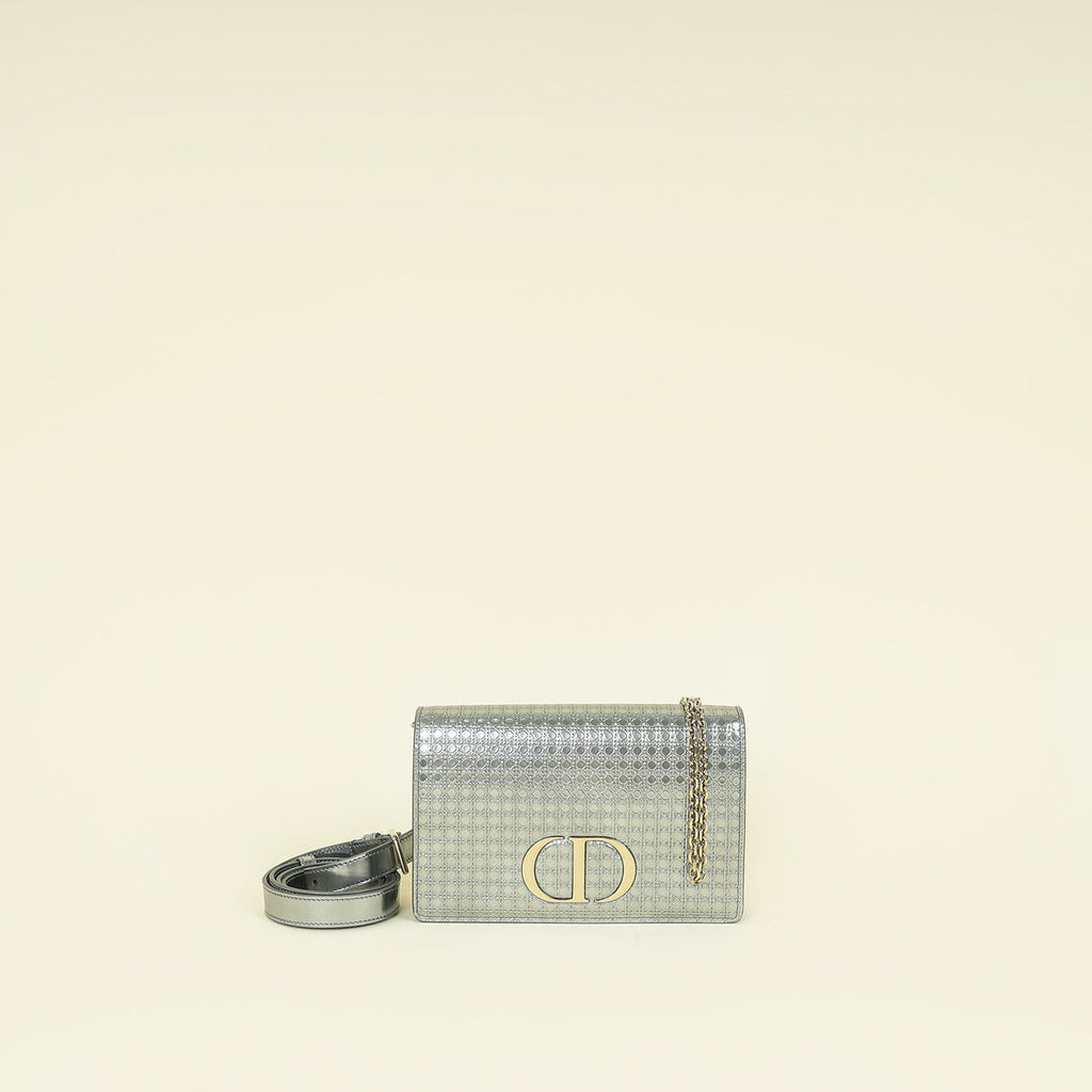 Christian Dior Silver 30 Montaigne Microcannge 2 Way Chain Pouch