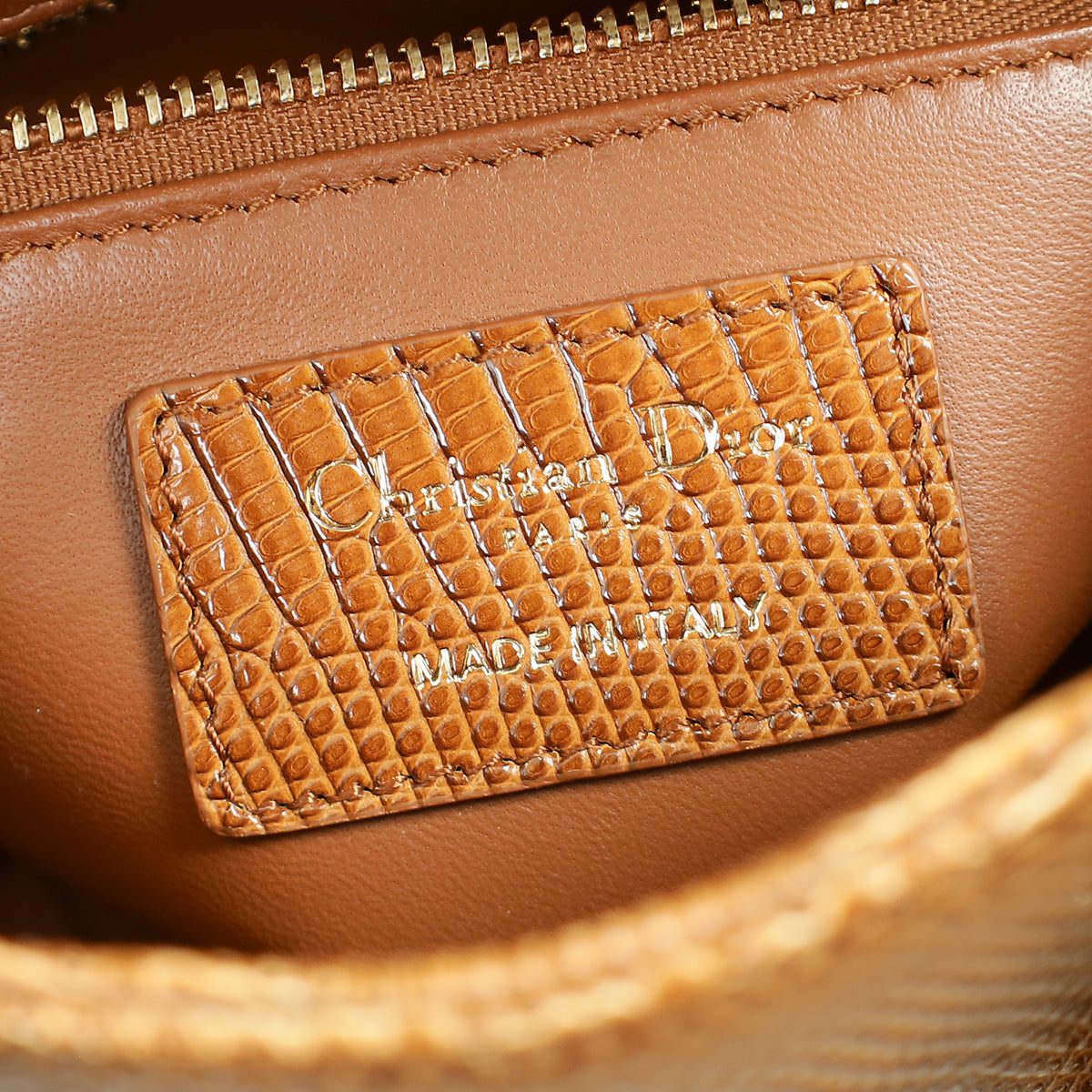 Christian Dior Brown Lizard Mini Chain Lady Dior Bag