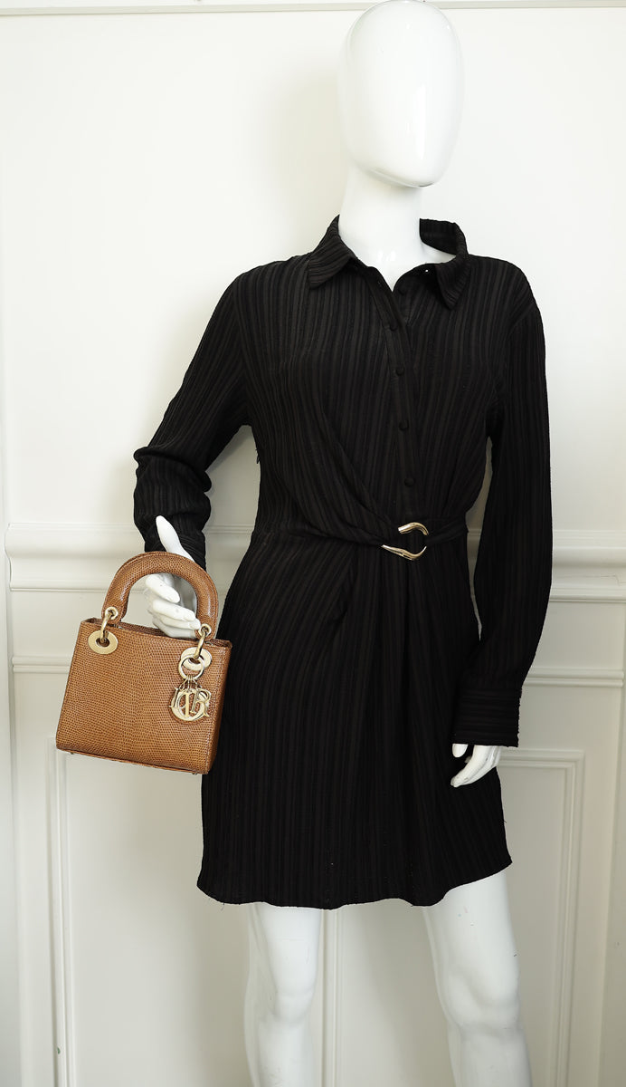 Christian Dior Brown Lizard Mini Chain Lady Dior Bag