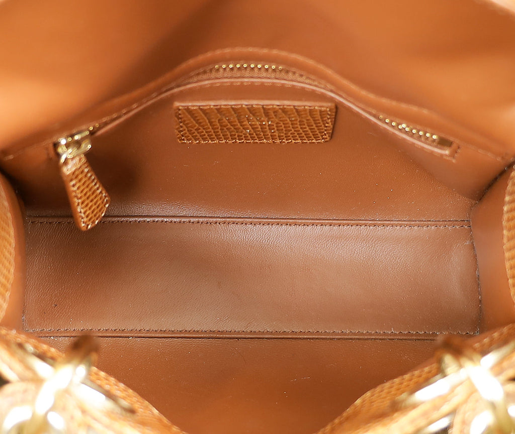 Christian Dior Brown Lizard Mini Chain Lady Dior Bag