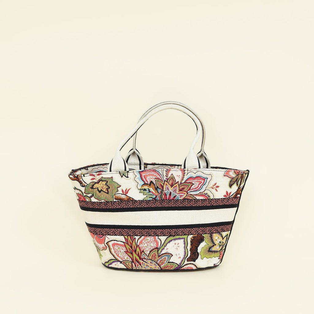 Christian Dior White Multicolor Albero della Vita Embroidery Brocart Hat Basket Bag