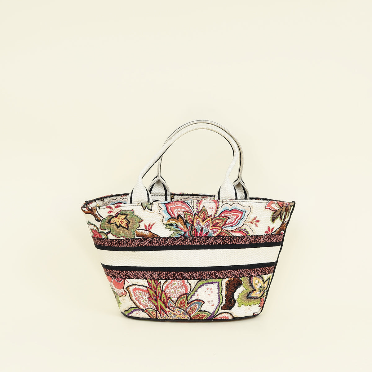 Christian Dior White Multicolor Albero della Vita Embroidery Brocart Hat Basket Bag