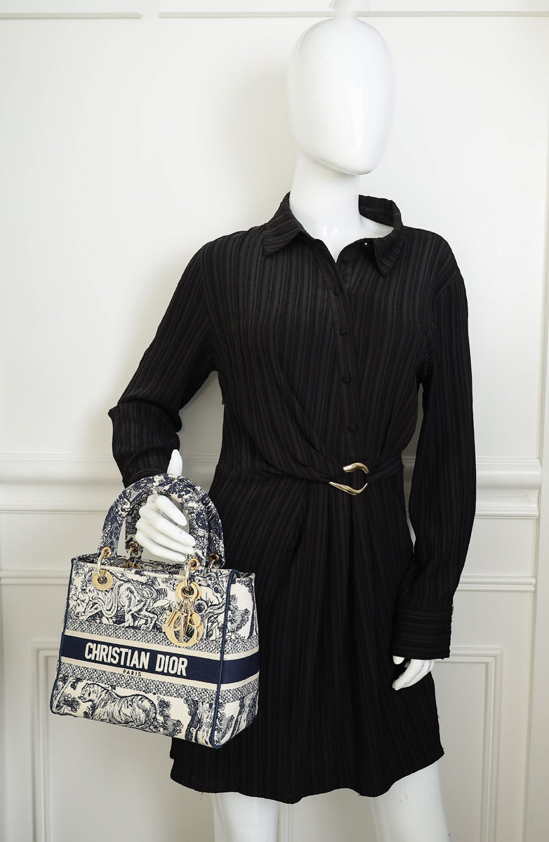 Christian Dior Bicolor Toile De Jouy Lady D-Lite Medium Bag