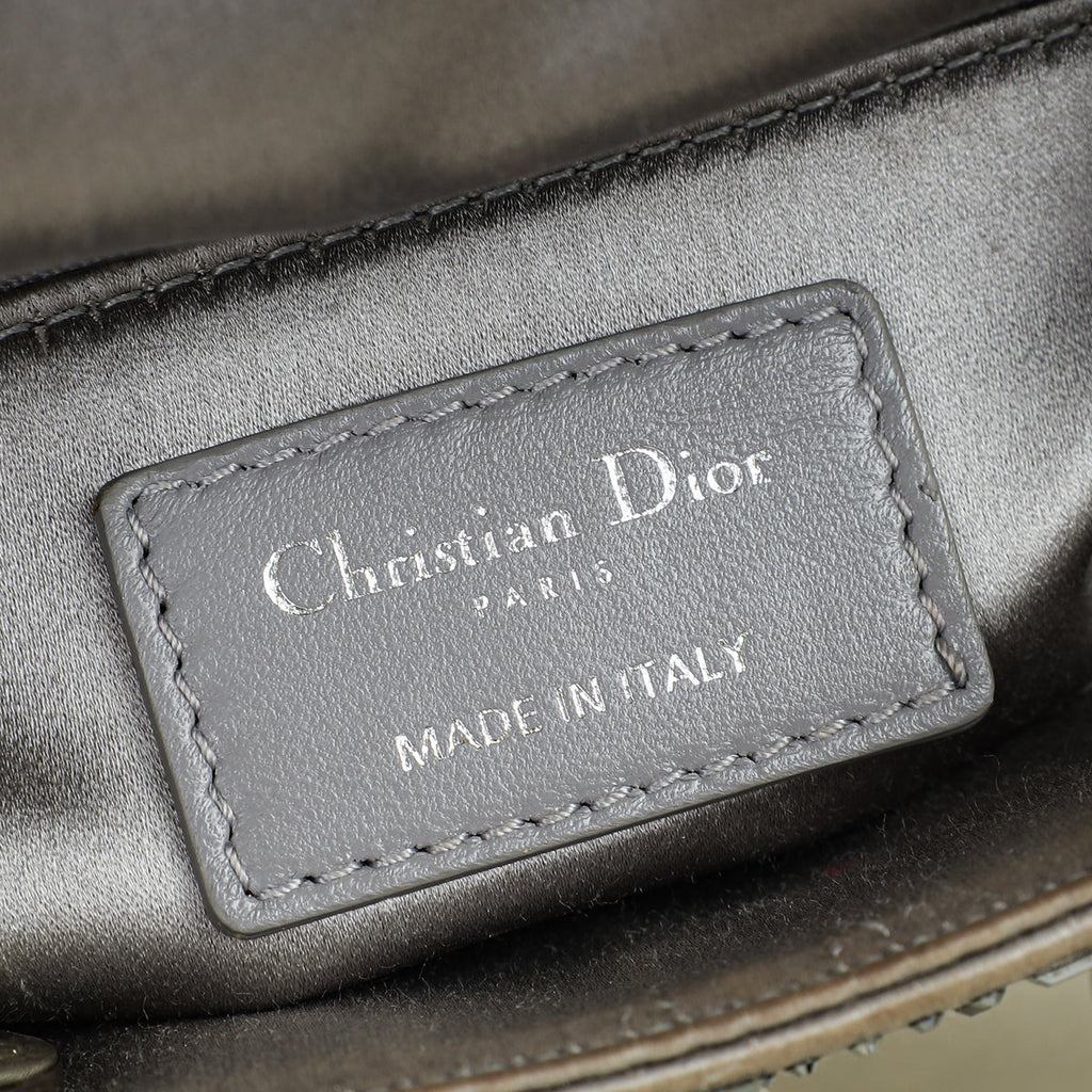 Christian Dior Gray Strass Cannage Satin Mini Lady Dior Bag