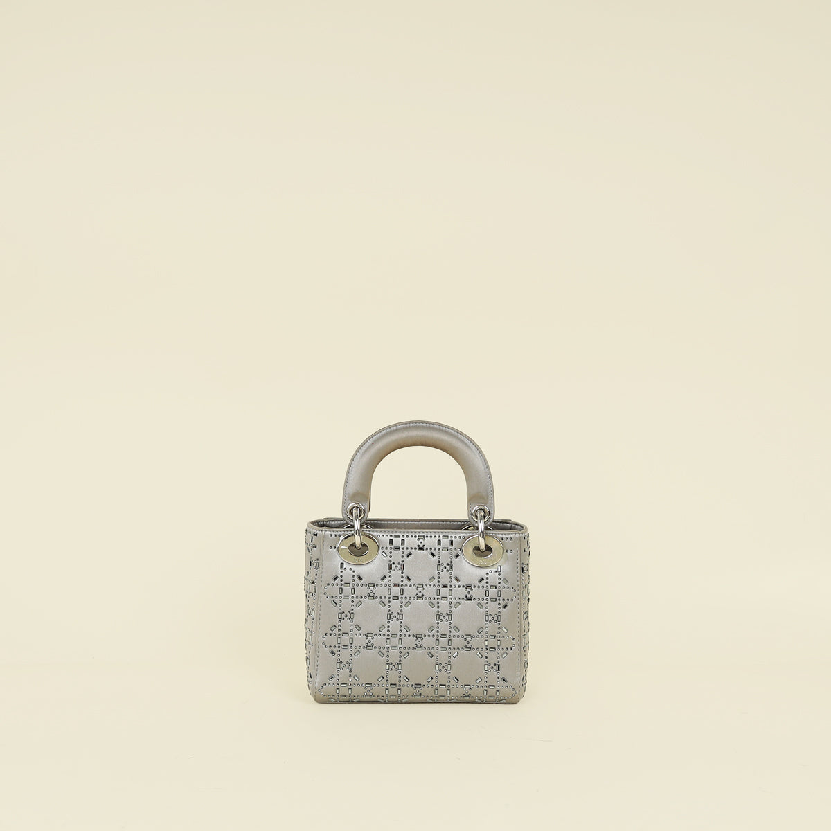 Christian Dior Gray Strass Cannage Satin Mini Lady Dior Bag