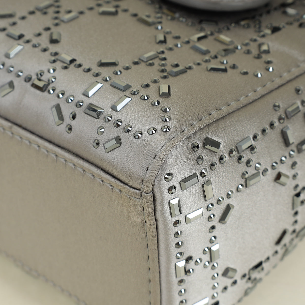 Christian Dior Gray Strass Cannage Satin Mini Lady Dior Bag