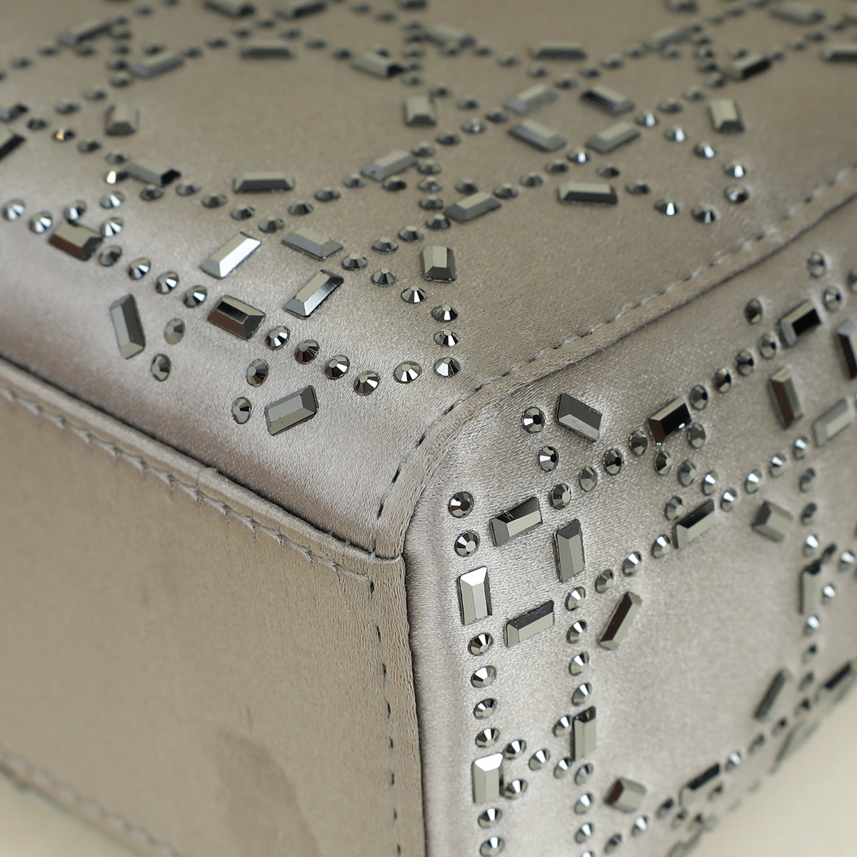 Christian Dior Gray Strass Cannage Satin Mini Lady Dior Bag