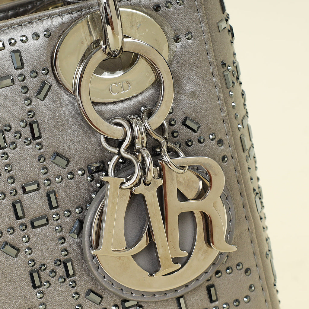 Christian Dior Gray Strass Cannage Satin Mini Lady Dior Bag