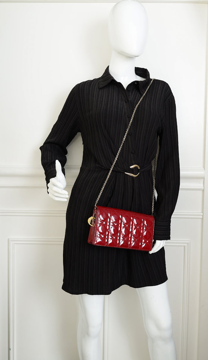 Christian Dior Cherry Red Lady Dior Chain Pouch