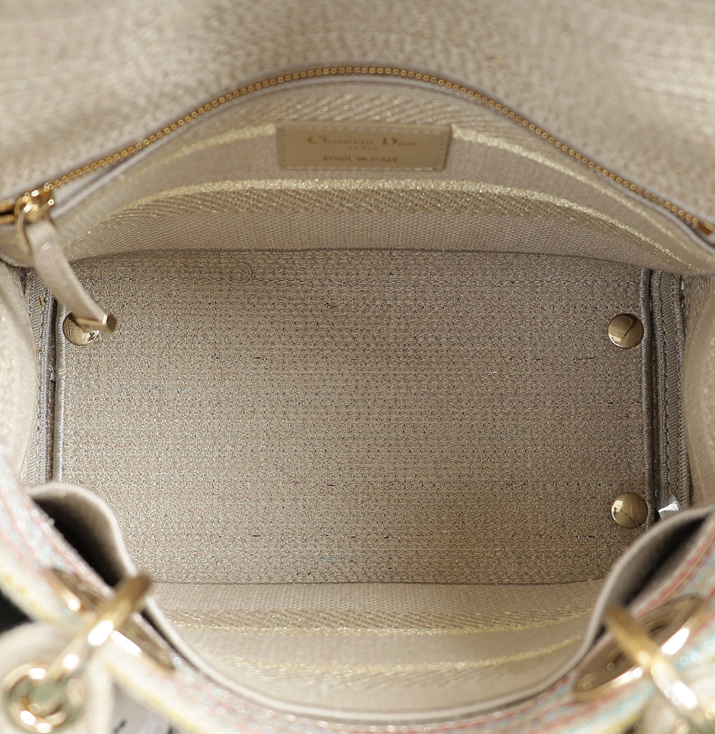 Christian Dior Multicolor Lady D-Lite Stripes Embroidery Medium Bag