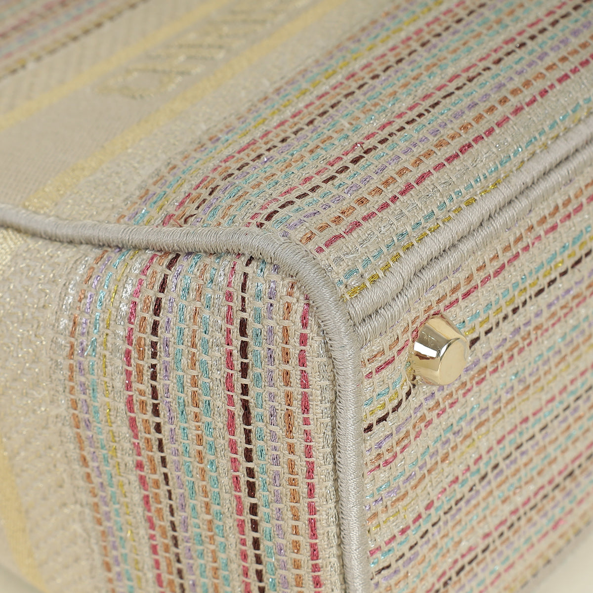 Christian Dior Multicolor Lady D-Lite Stripes Embroidery Medium Bag