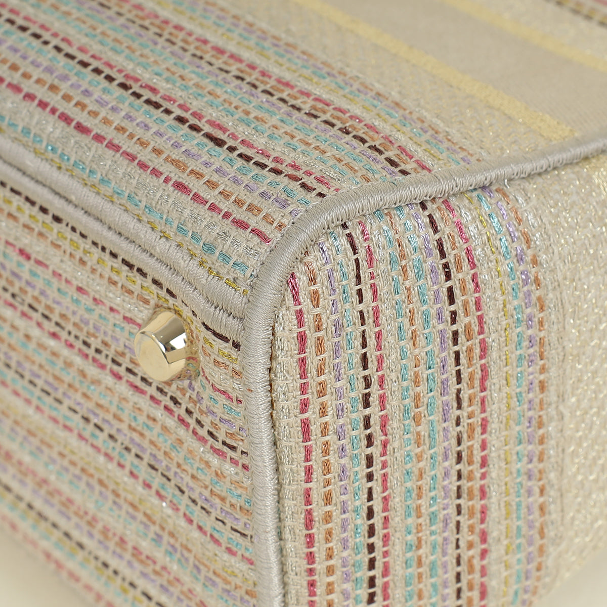 Christian Dior Multicolor Lady D-Lite Stripes Embroidery Medium Bag