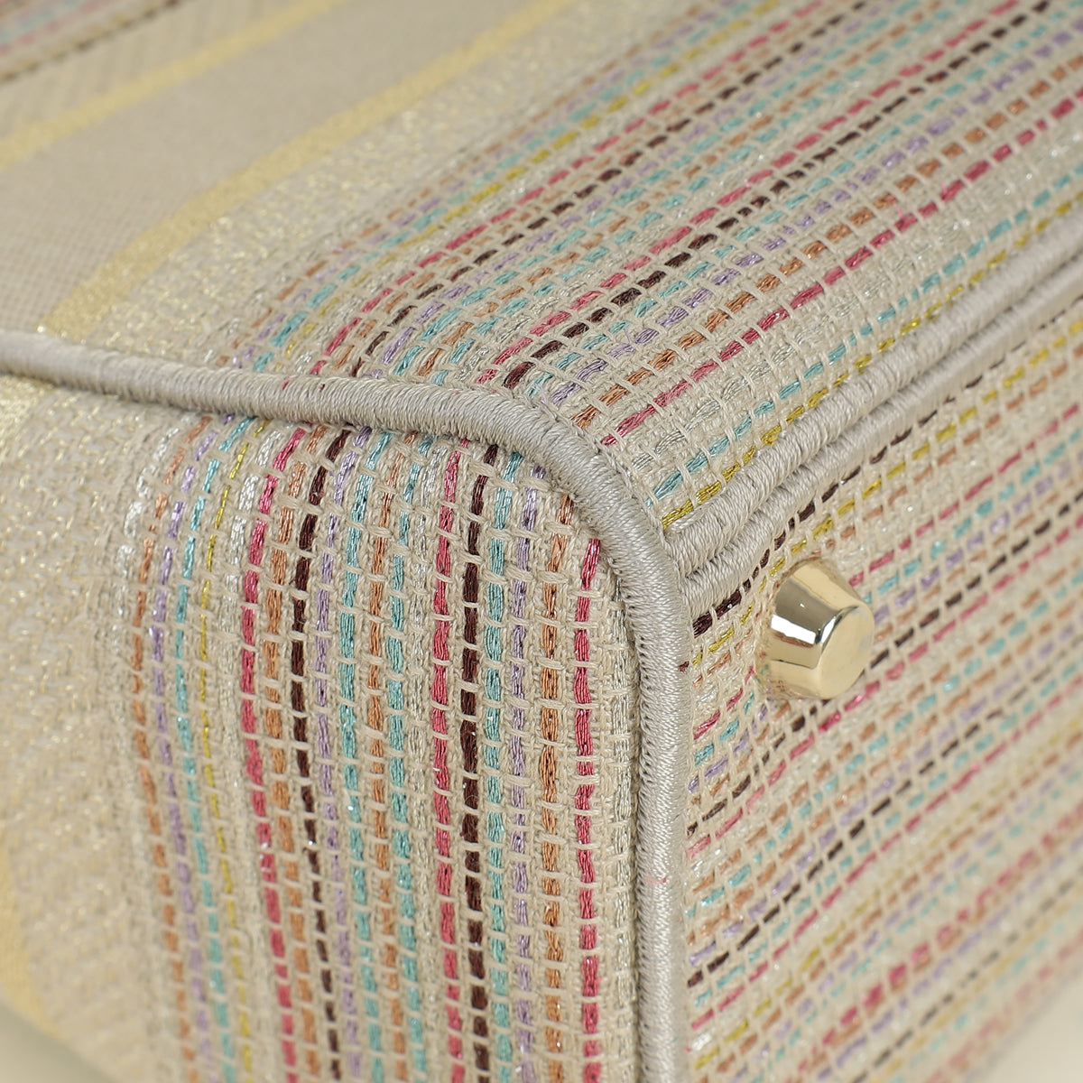 Christian Dior Multicolor Lady D-Lite Stripes Embroidery Medium Bag
