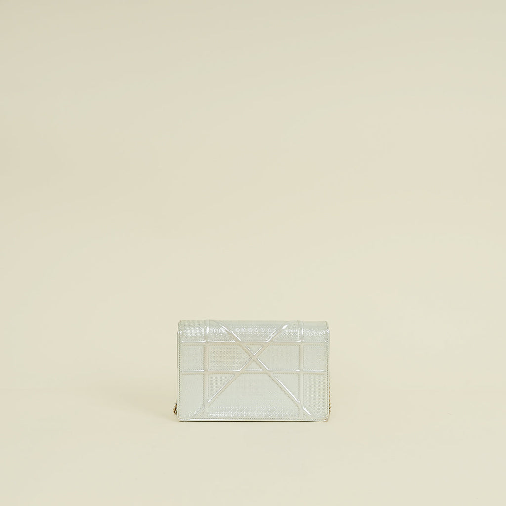 Christian Dior Metallic White Micro Cannage Diorama Wallet On Chain