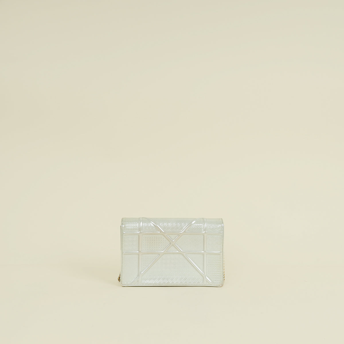 Christian Dior Metallic White Micro Cannage Diorama Wallet On Chain