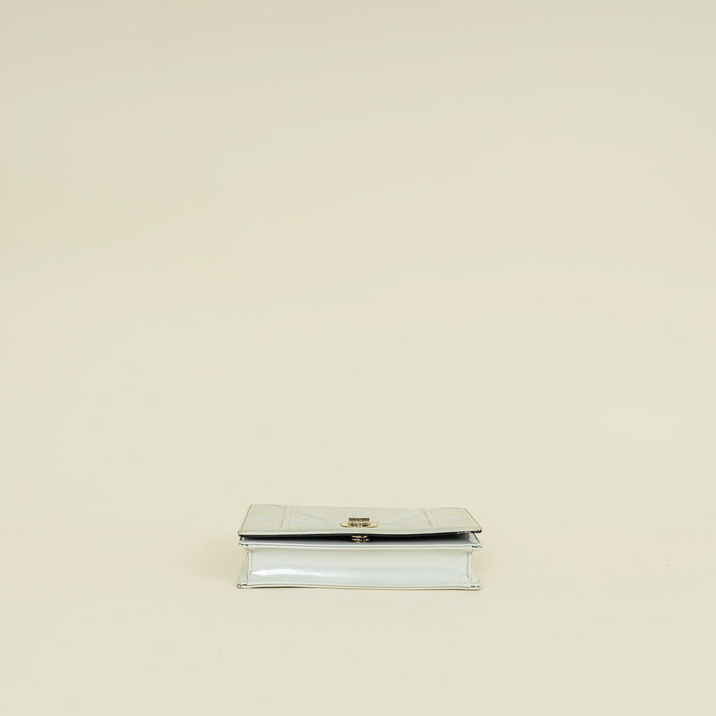 Christian Dior Metallic White Micro Cannage Diorama Wallet On Chain