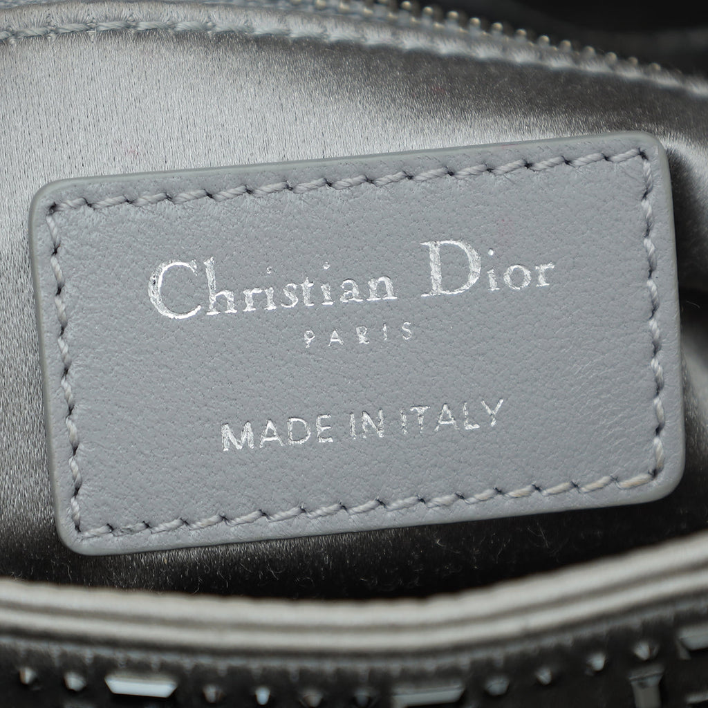 Christian Dior Grey Satin Lady Dior Strass Cannage Mini Bag