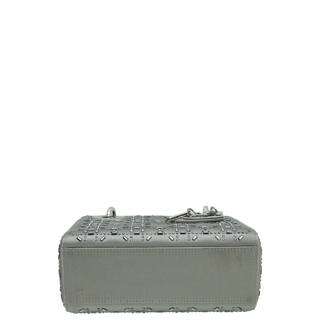 Christian Dior Grey Satin Lady Dior Strass Cannage Mini Bag