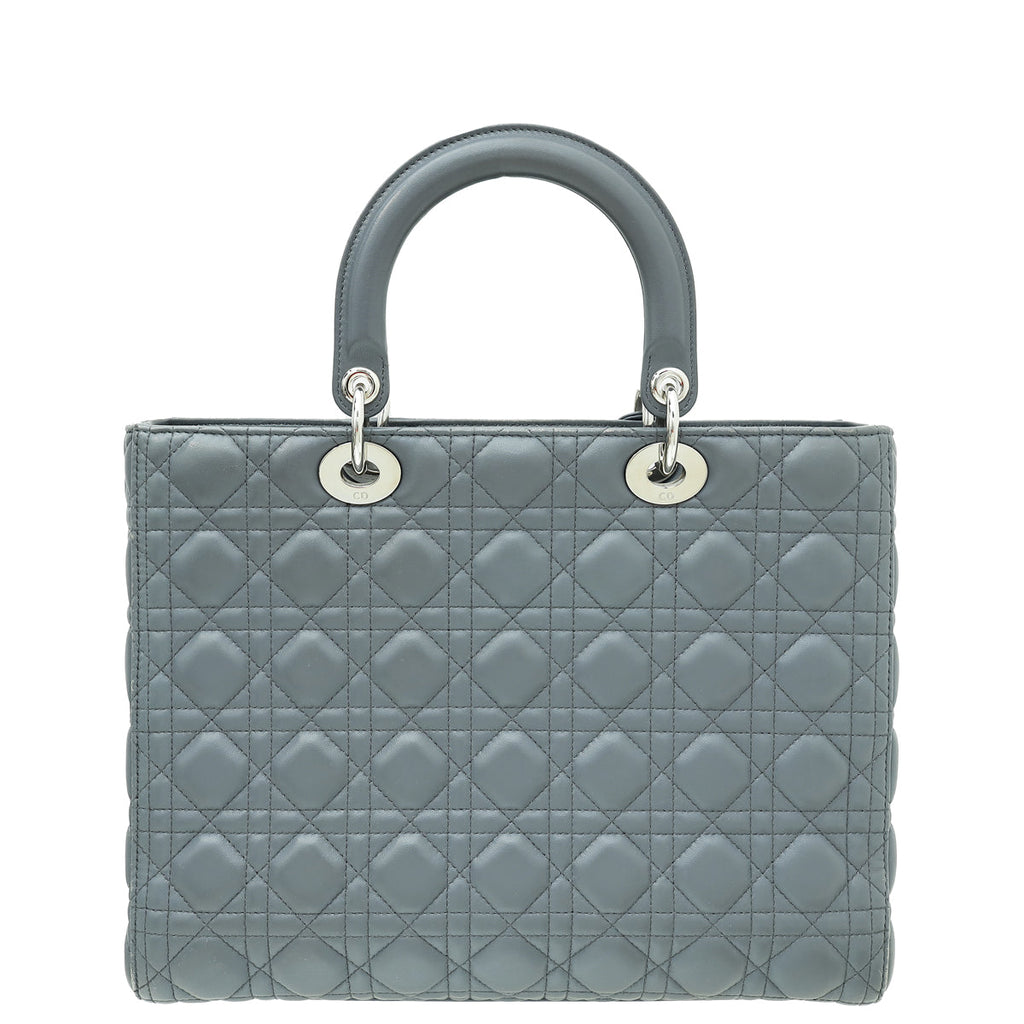Christian Dior Dark Gray Lady Dior Large Bag