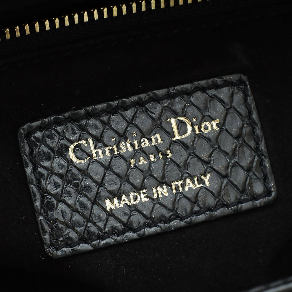 Christian Dior Black Shiny Snakeskin Lady Dior Small Bag