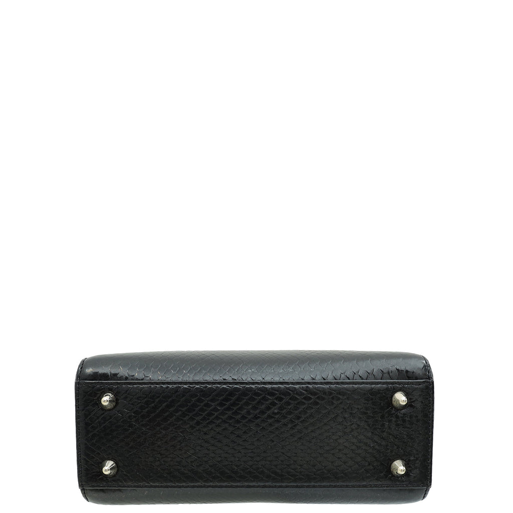 Christian Dior Black Shiny Snakeskin Lady Dior Small Bag