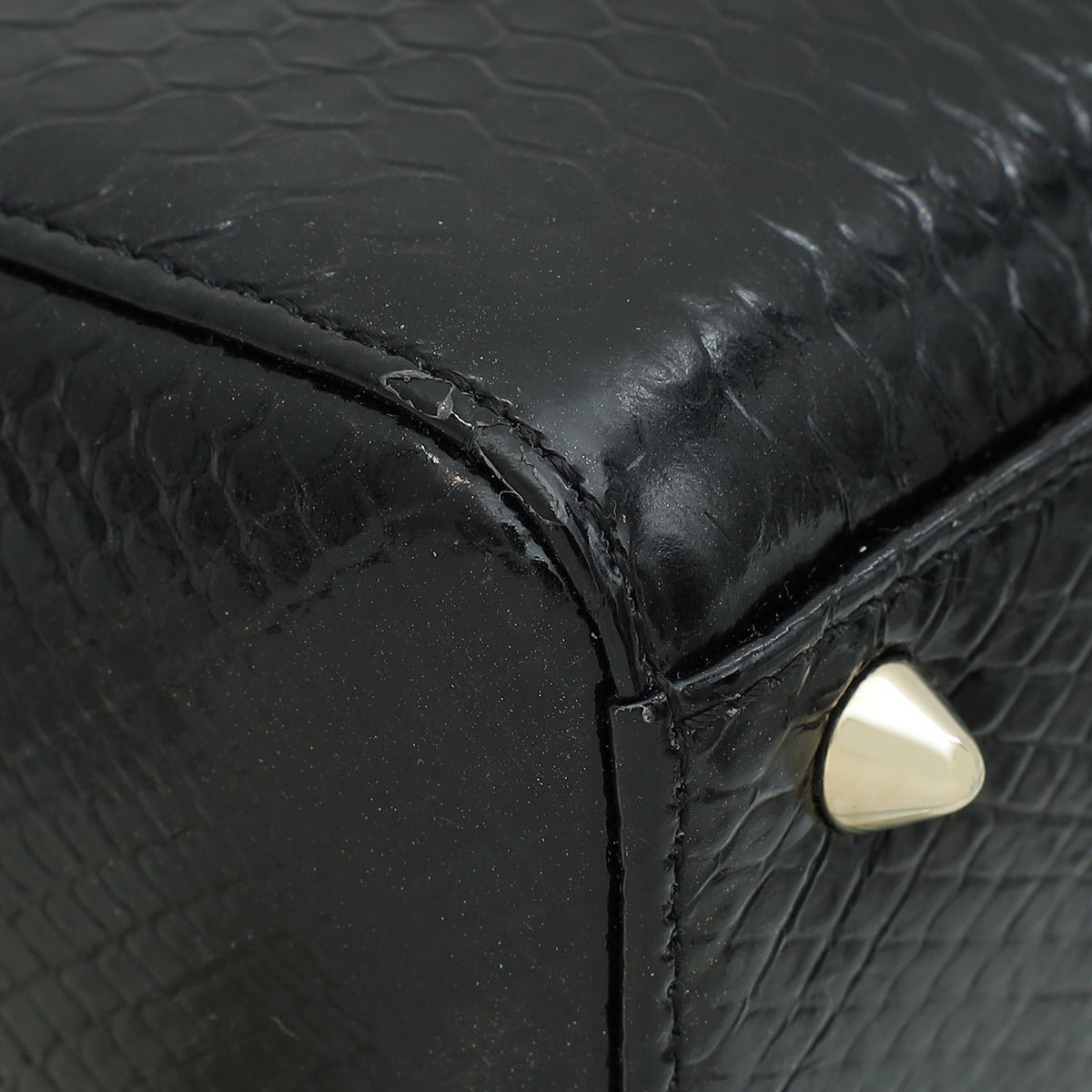 Christian Dior Black Shiny Snakeskin Lady Dior Small Bag