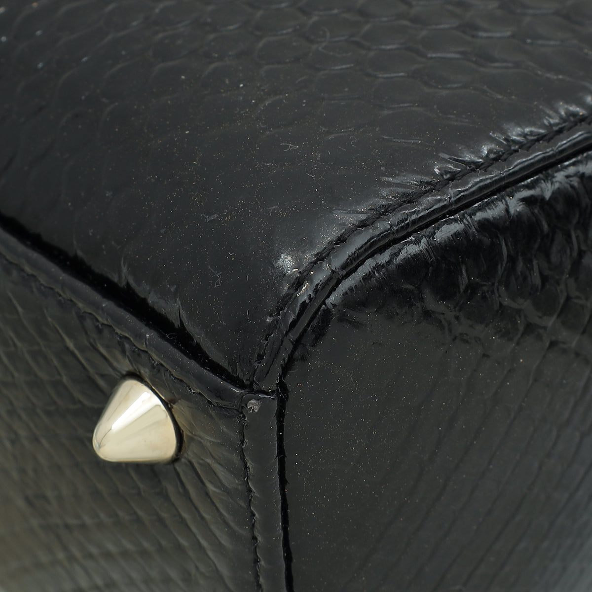 Christian Dior Black Shiny Snakeskin Lady Dior Small Bag