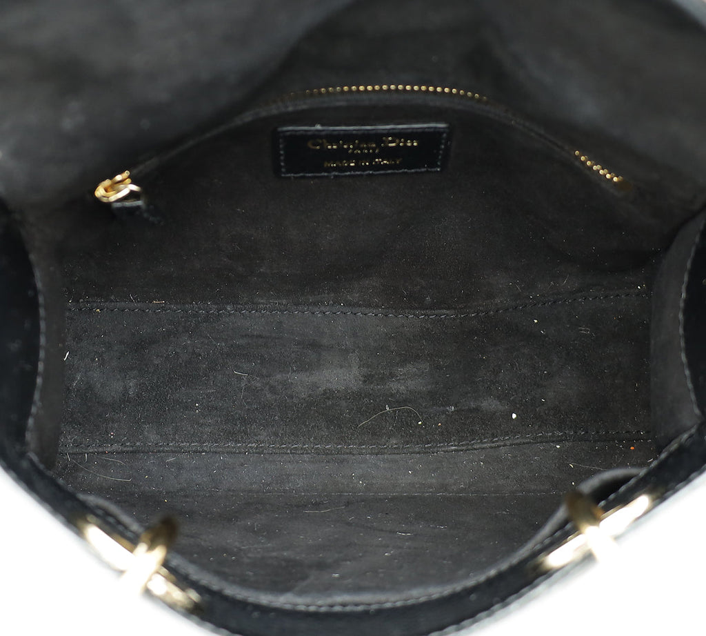 Christian Dior Black Shiny Snakeskin Lady Dior Small Bag