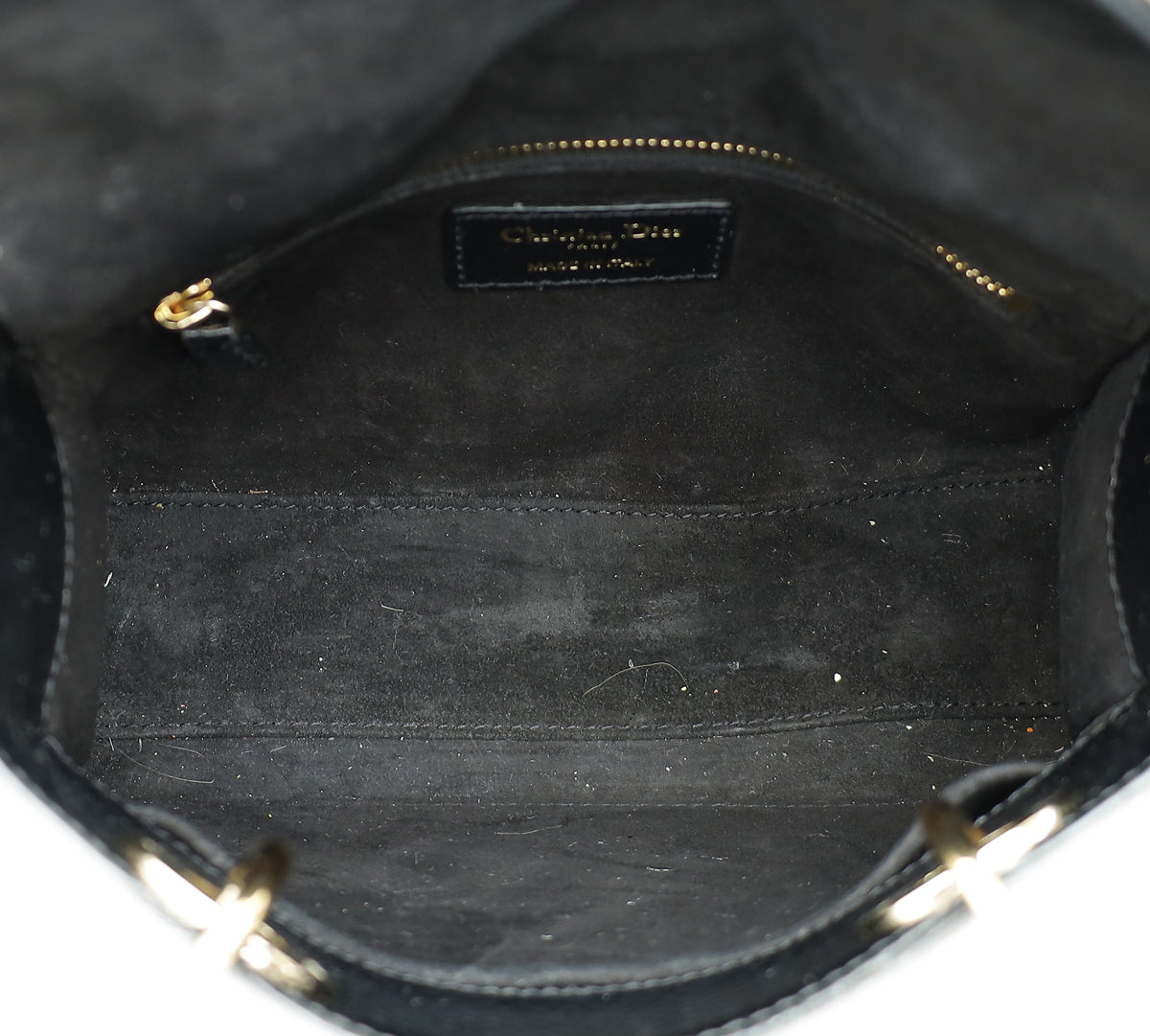 Christian Dior Black Shiny Snakeskin Lady Dior Small Bag